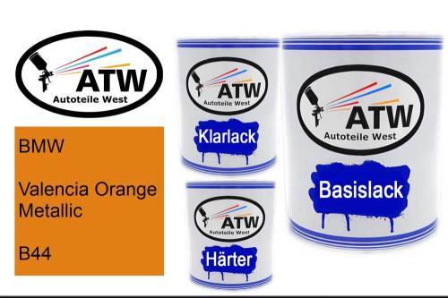 BMW, Valencia Orange Metallic, B44: 1L Lackdose + 1L Klarlack + 500ml Härter - Set, von ATW Autoteile West.